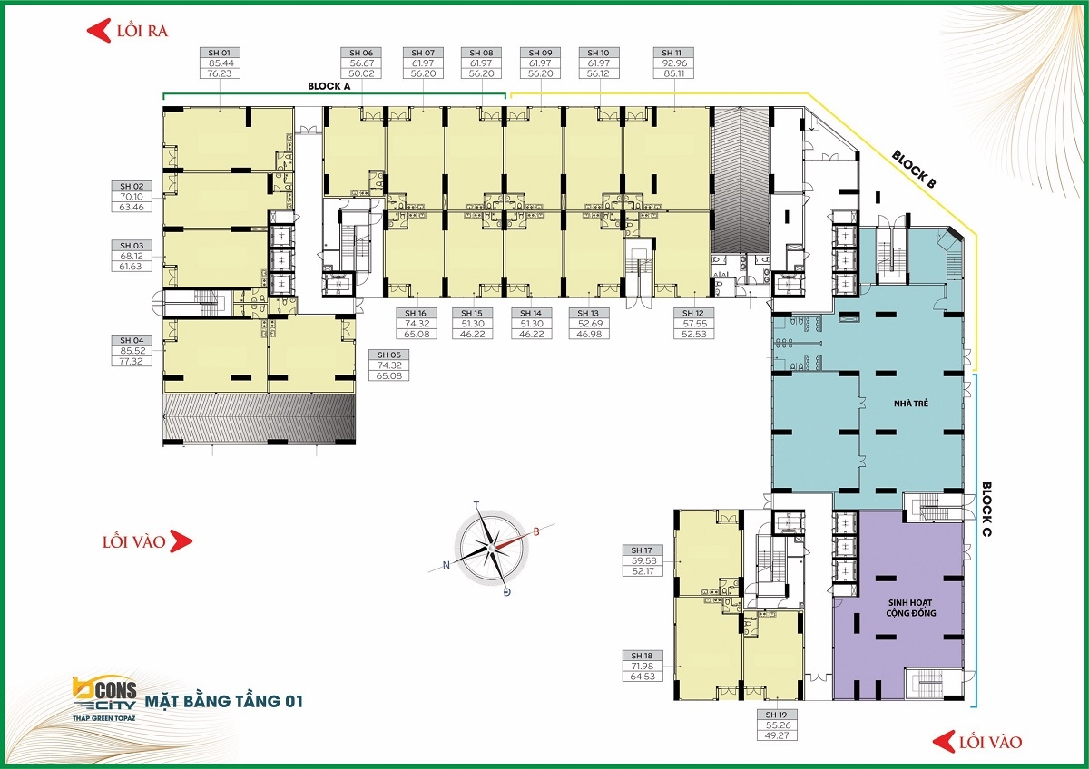 Mặt bằng shophouse Bcons Green Toapaz