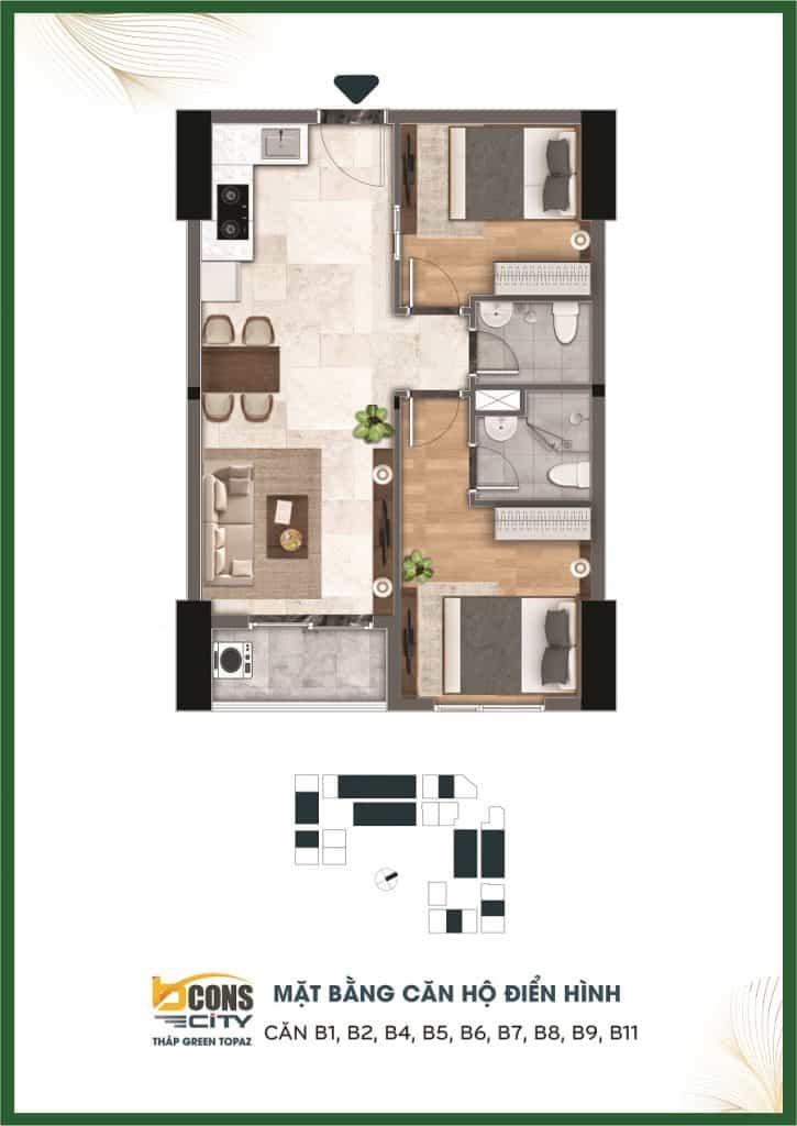 Căn hộ 51 – 53m2 Green Topaz