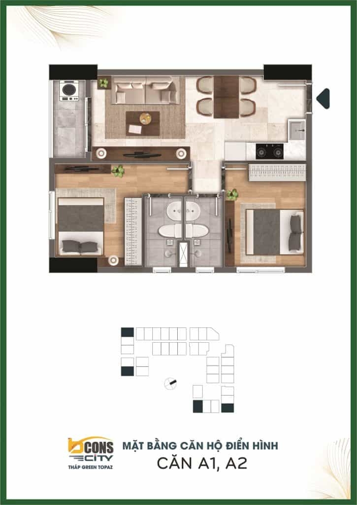 Căn hộ 56 – 58m2 Green Topaz