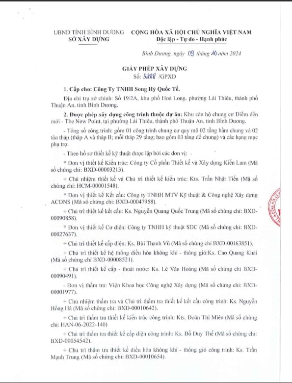 Giấy phép xây dựng dự án Bcons NewSky số 3288
