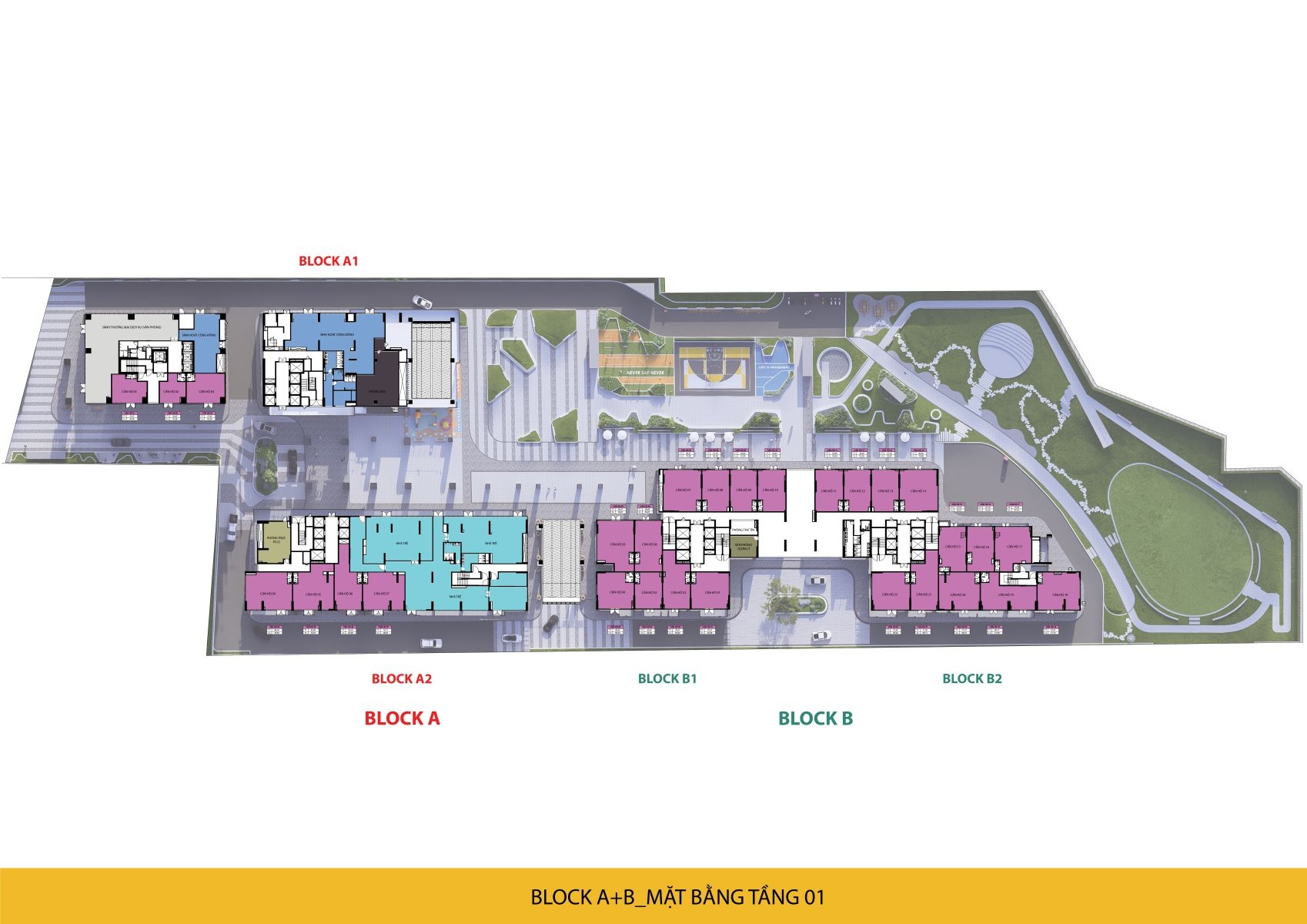 Chi tiết mặt bằng block AB tầng 1