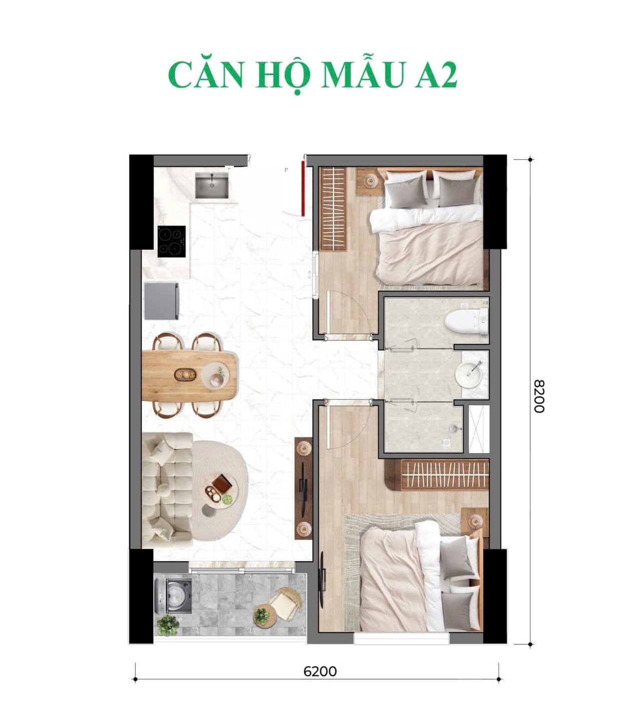 Layout căn hộ 2 phòng ngủ tối ưu công năng
