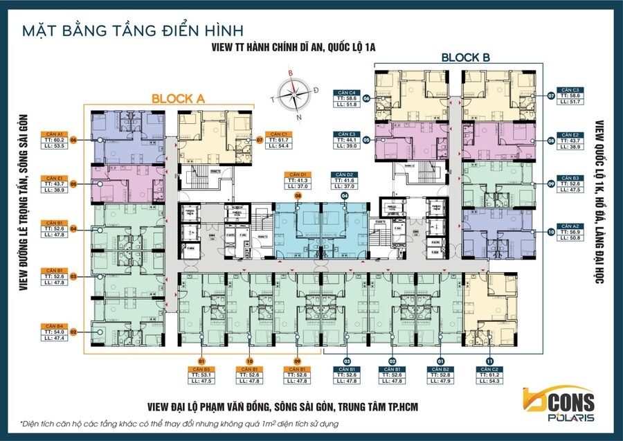 Mặt bằng tầng điển hình căn hộ Bcons Polaris