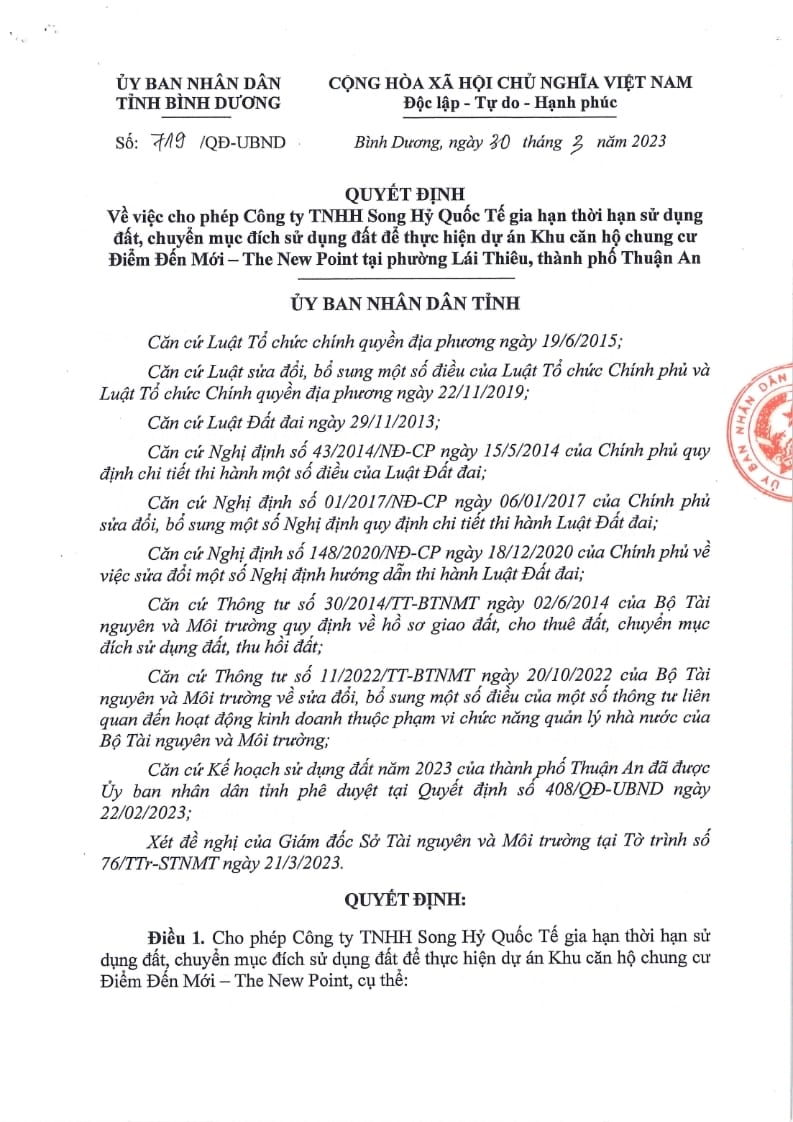 Quyết định gia hạn và chuyển mục đích sử dụng đất