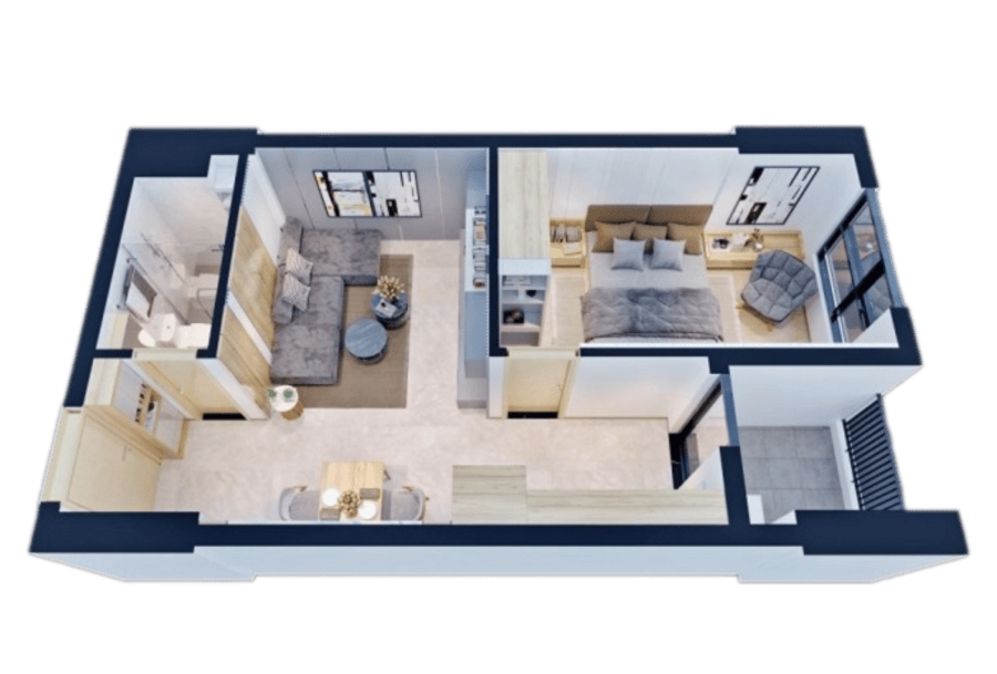 Thiết kế chi tiết căn hộ 1 phòng ngủ Bcons Polaris