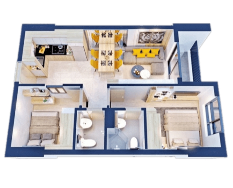 Thiết kế chi tiết căn hộ 2 phòng ngủ Bcons Polaris