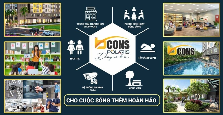 Tiện ích nội khu hồ bơi và công viên tại Bcons Polaris
