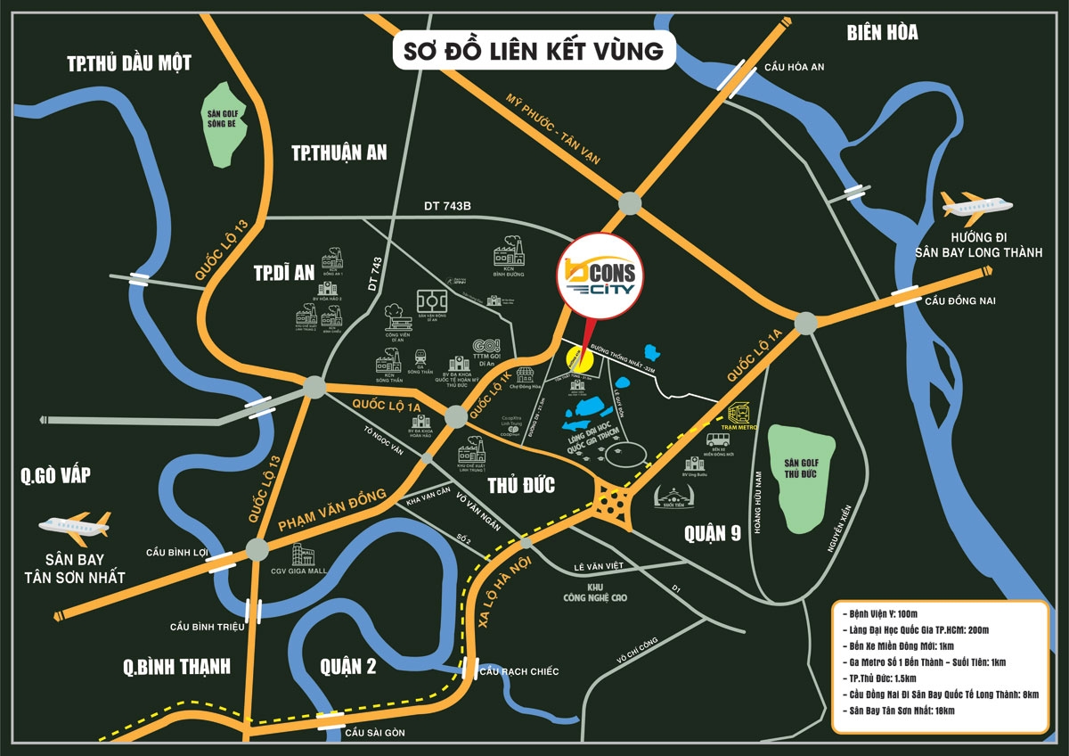 Sơ đồ vị trí dự án Bcons City trên đường Thống Nhất Dĩ An