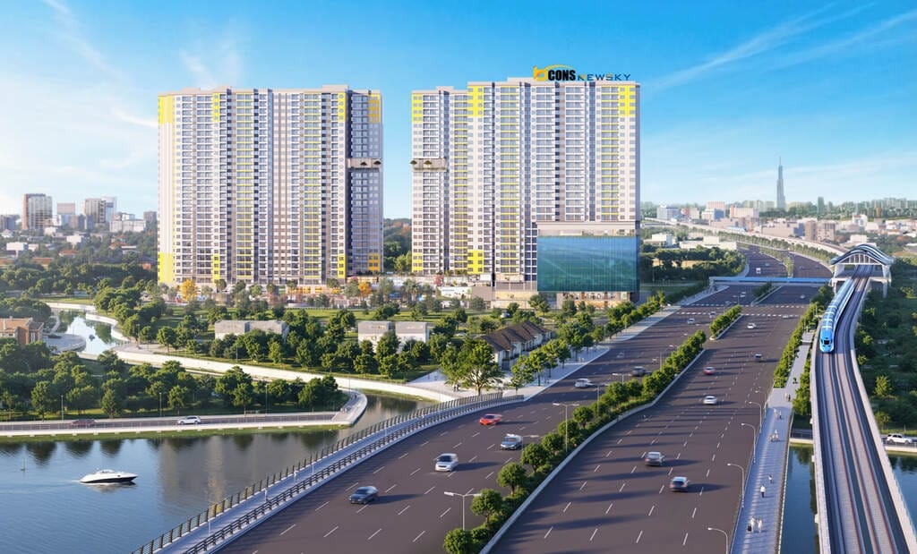 Phối cảnh dự án Bcons New Sky nổi bật bên đại lộ Bình Dương