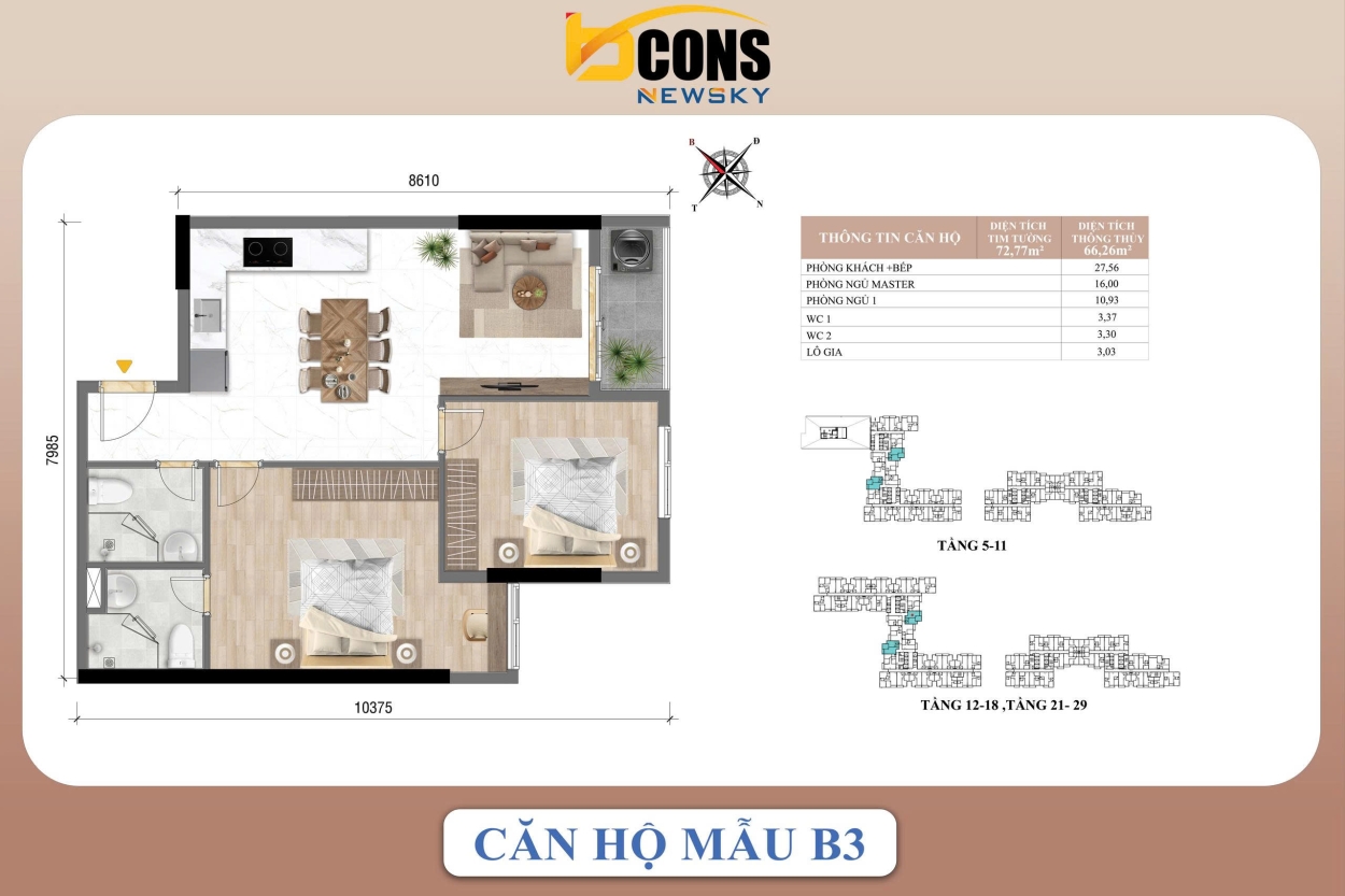 Thiết kế căn hộ mẫu B3 Bcons NewSky