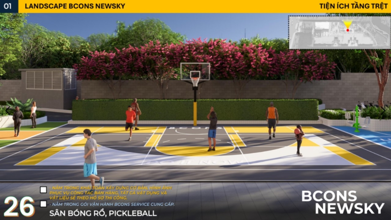 Sân bóng rổ và pickleball đa năng tại Bcons New Sky Thuận An